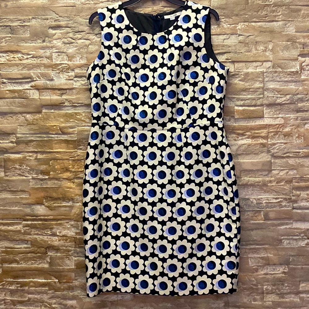 Boden Harriet Daisy Jacquard Sheath Dress Plus Size 16L Black Cream Blue